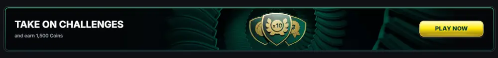 Banner herních výzev Kinbet nabízející odměny v mincích za účast